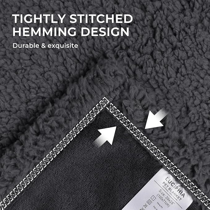 Luciphia Waterproof Blanket for Large Dogs Liquid Proof Furniture Protector Washable Pet Reversible Bed Cover for Couch Soft Sherpa Fleece Cat Blanket for Small Medium Grey Medium（57" x 40"）