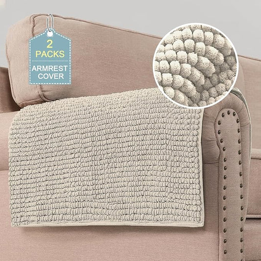 H.VERSAILTEX Plush Chenille Couch Armrest Cover 2 Packs Thick and Soft Sofa Covers Furniture Protector Cover for Pets (27.5" x 27.5", Island Fossi)