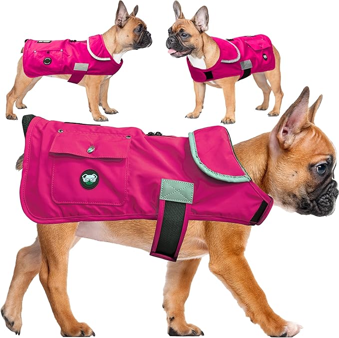 Joyride Harness FrostFlex Dog Winter Jacket - Fleece Lined & Water-Resistant - Snowsuit with Pockets for Treats & Poop Bags - Durable Cold Weather Dog Coat - Pink Berry-XS