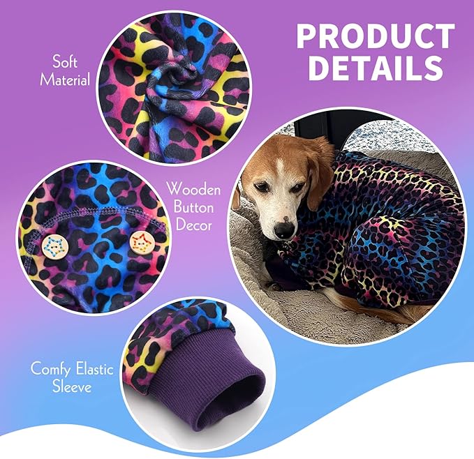 KYEESE Dog Pajamas Velvet Dog Pajamas Small Sized Dogs Soft Dogs Clothes Pet Coat Stretchy Doggie Pjs Pet Costume with Leopard Pattern Comfy Doggie Jammies Onesie, Medium