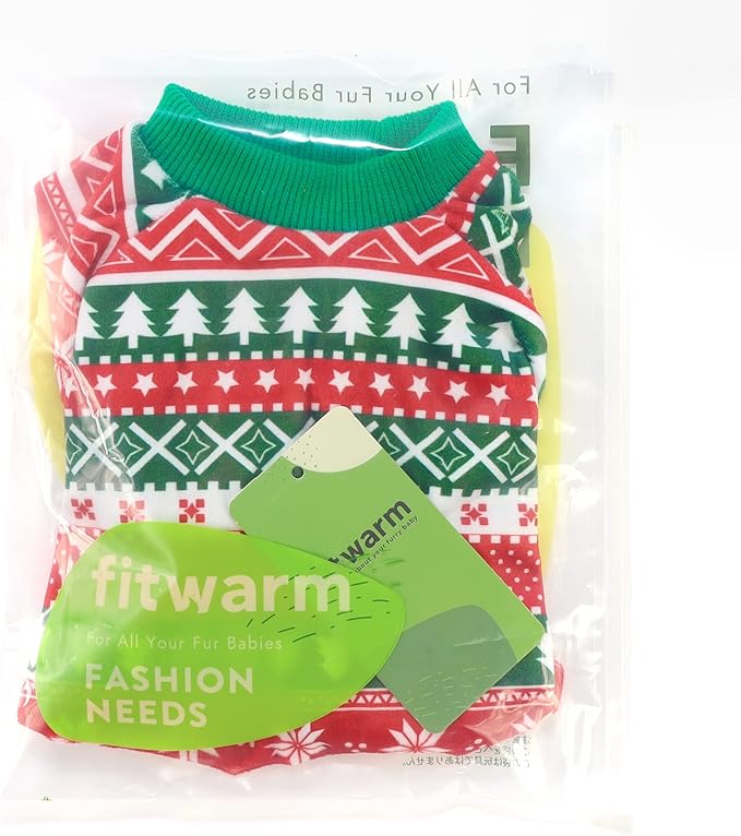 Fitwarm Dog Christmas Outfit, Dog Pajamas, Dog Winter Clothes for Small Dogs Boy Girl, Pet Ugly Sweater, Cat Costume, Red Green, Medium