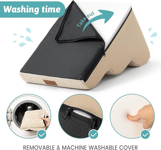 Dog Stairs for High Bed 22.6" H, Small Dog Step for Puppy, Older or Cat, Curved Ramp for Car, Ladder with High Density Foam, Lightweight, Durable, 15.7x33x22.6 inch, 5 Step, Beige