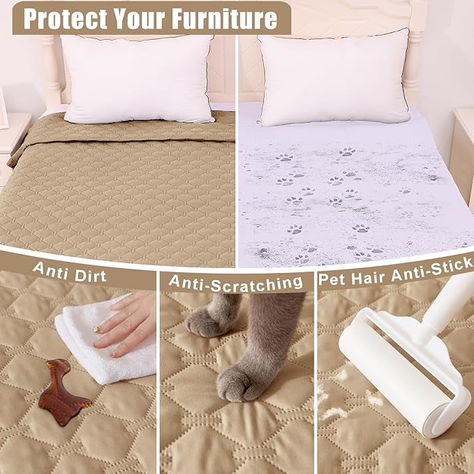 Smiry Waterproof Dog Bed Cover Blanket, Soft Reversible Pet Blanket, Washable Leakproof Cats Dogs Couch Cover for Sofa, Couch, Furniture (82x120 Inch, Camel/Beige)