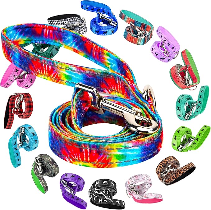 EcoBark Dog Leash - Soft & Reflective Comfort Training Leashes with Padded Handle - Strong Durable Heavy Duty - Training and Pulling for Small, Medium or Large Dogs (Tie Dye)