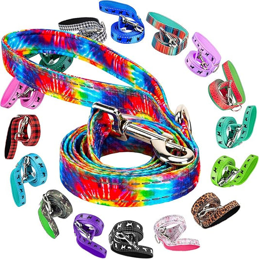 EcoBark Dog Leash - Soft & Reflective Comfort Training Leashes with Padded Handle - Strong Durable Heavy Duty - Training and Pulling for Small, Medium or Large Dogs (Tie Dye)