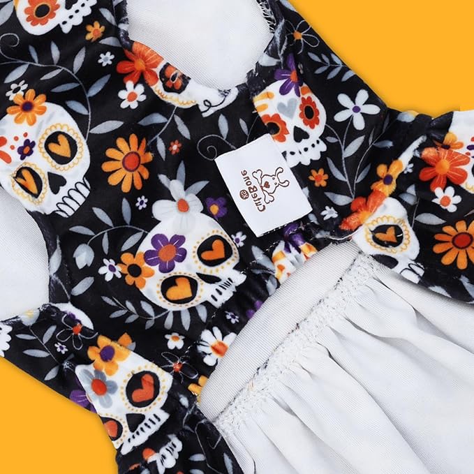 CuteBone Turtleneck Dog Velvet Dress Halloween Puppy Skirt Costume Pet Clothes Cat Apparel with Bow Hair Rope for Small Dogs CVD18S