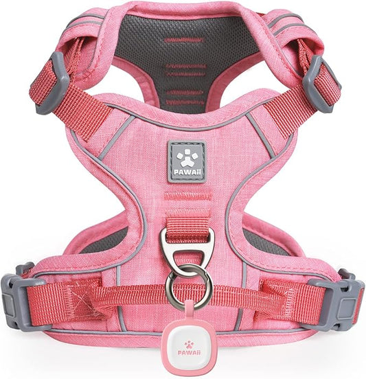 Pawaii No Pull Dog Harness with Pet ID Tag,Reflective Strips No Choke Front O Ring Breathable Mesh Adjustable Soft Padded Pet Vest with Easy Control Handle for Large Dogs
