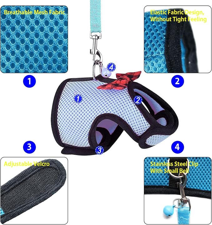Rypet Guinea Pig Harness and Leash - Soft Mesh Small Animal Harness with Safe Bell, No Pull Comfort Padded Vest for Guinea Pigs, Ferret, Chinchilla and Similar Small Animals