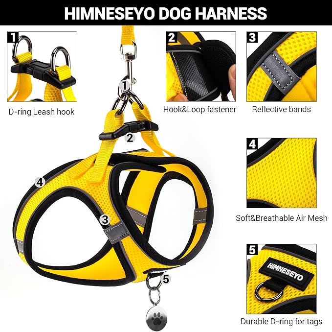 Dog Harness and Leash Set, Dog Harness for Dogs No Pull, No-Chock Step-in Reflective Breathable Lightweight Easy Walk Vest Harnesses with Safety Buckle for Small Medium Dogs, Cats (Yellow, M)