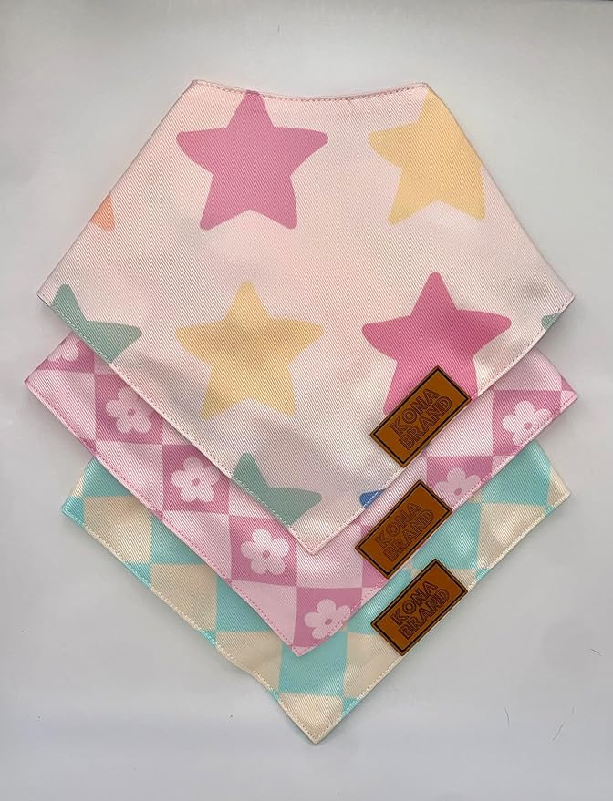 KonaBrandCo- Premium Handmade Dog Bandana | Dual Layered Silky Durable Polyester Fabric | Adjustable Fit Custom Shape- Won't Roll (Medium, BELLA)