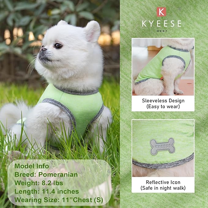 KYEESE 2Pack Dog Shirts Sun Protection Pet T Shirt Quick Dry Puppy Shirt for Small Dogs with Reflective Label Soft Tank Top Sleeveless Dog Vest Pet Clothes Puppy Shirts, Small,Green+Grey