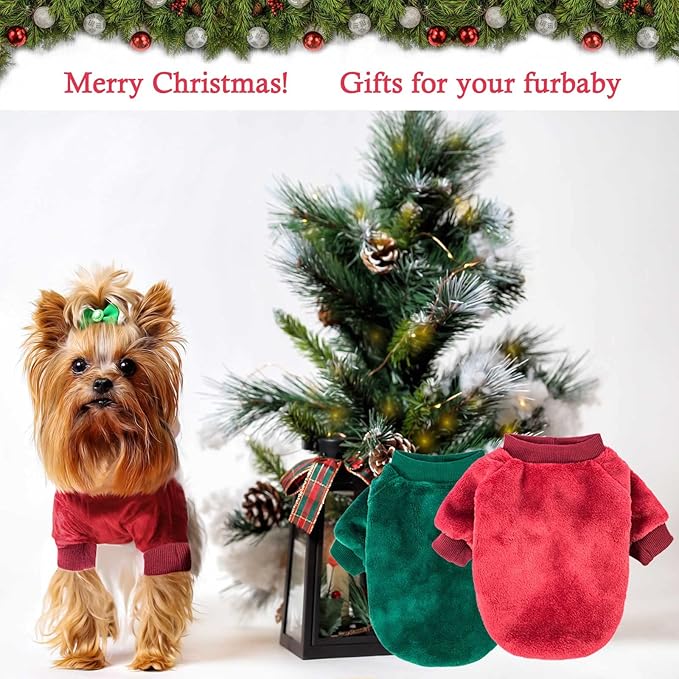 FabriCastle Christmas Dog Sweater, 2-Pack Dog Clothes, Soft and Warm Pet Jackets for Small Dogs & Cats, Winter Pet Apparel Costumes, Puppy Outfits for Christmas (Dark red,Dark Green, XX-Large)