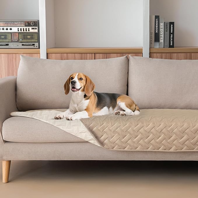 gogobunny 100% Double Sided Waterproof Dog Blanket Soft Pet Bed Cover Reversible Protect Furniture Couch Sofa Car for Puppy Cat Kids (Dark Beige/Light Beige, 30x70 Inch (Pack of 1))