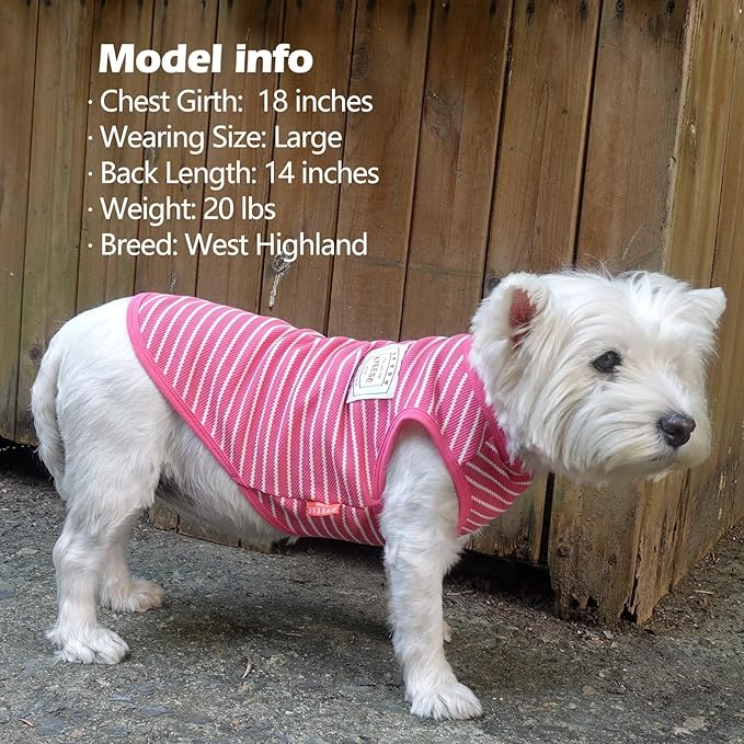 KYEESE 2Pack Dog Shirts Striped for Small Dogs Soft Stretchy Dog T-Shirts Lightweight Tank Top Sleeveless Vest Breathable Pet Apparel, Large, Rose Red+Blue