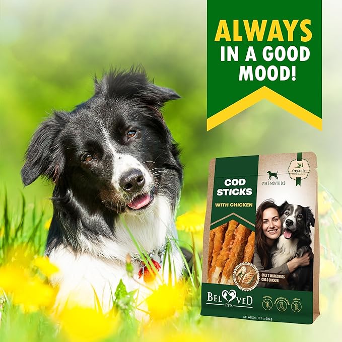 Beloved Pets Dog Treats Rawhide - Free Cod Sticks Chicken Wrapped 11 oz - All Natural & Grain Free Long Lasting Chews for Large & Small Dogs - Dried Pet Snacks - Support Healthy Teeth & Skin Coat
