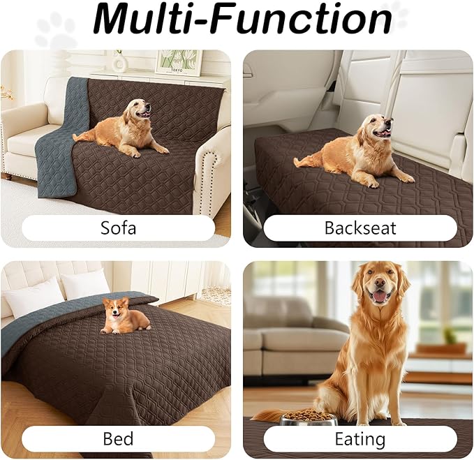 hyha Waterproof Dog Bed Blanket, Soft Pet Blankets, Waterproof Couch Cover for Dogs, Reversible Sofa Covers Washable for Furniture (52x82 Inch, Chocolate/Dark Grey)
