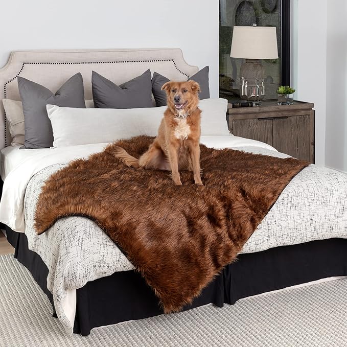 Waterproof Faux Fur Dog Blanket - Waterproof Dog Blanket for Bed, Couch or Dog Crate - Brown [50"x60"]