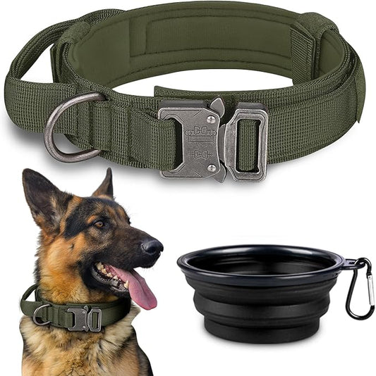 COOYOO Tactical Dog Collar Set, Adjustable Nylon Collar with Control Handle and Heavy Metal Buckle for Medium and Large Dogs
