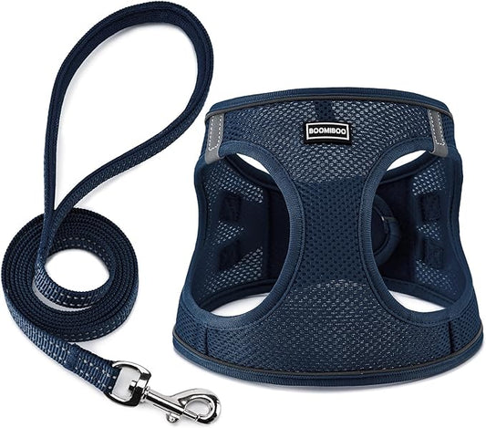 Dog Harness with Leash Set, No Pull Adjustable Reflective Step-in Puppy Pet Vest Harnesses for Small Medium Large Dogs and Cats,Navy Blue XXS