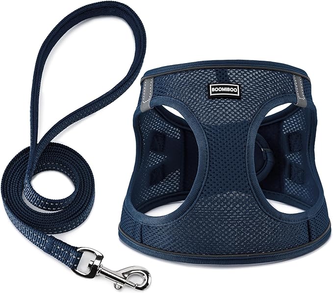 Dog Harness with Leash Set, No Pull Adjustable Reflective Step-in Puppy Pet Vest Harnesses for Small Medium Large Dogs and Cats,Navy Blue XL