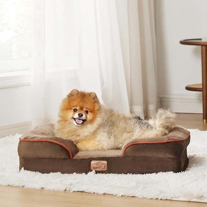 Bedsure Orthopedic Dog Bed for Small Dogs - Removable, Washable Cover and Bolster with Waterproof Lining and Nonskid Bottom