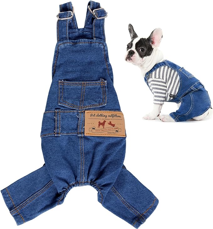 Rbenxia 1 Piece of Dog Denim Shirts Puppy Jean Jacket Sling Jumpsuit Costumes Pet Jean Overalls Dog Pants Outfits for Small Puppy Cat Pets (Blue, Medium)