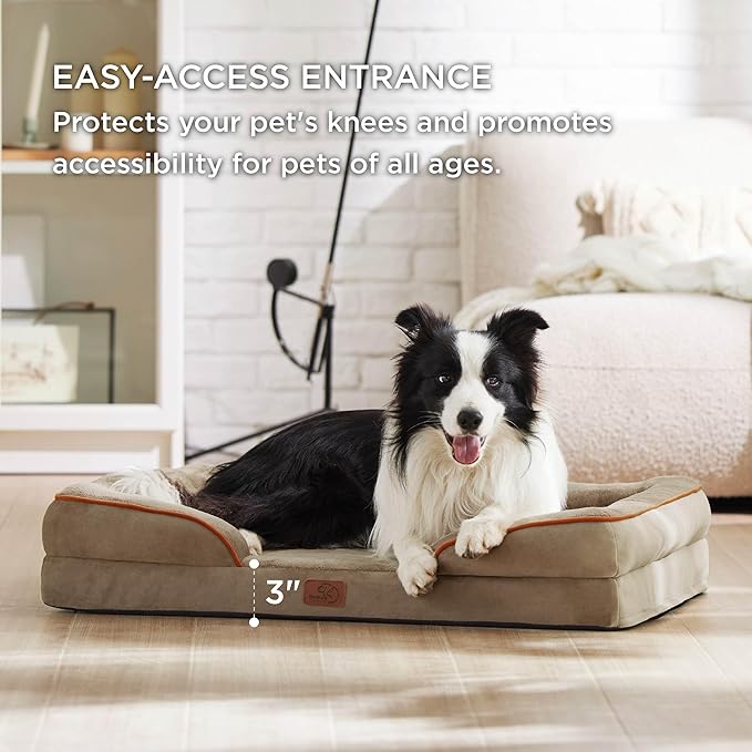 Bedsure Orthopedic Dog Beds Large Sized Dog - Washable Large Dogs Bed Waterproof, Big Comfort Pet Couch with Washable Removable Cover, Supportive Foam Pets Sofa with Nonskid Bottom, Hazel