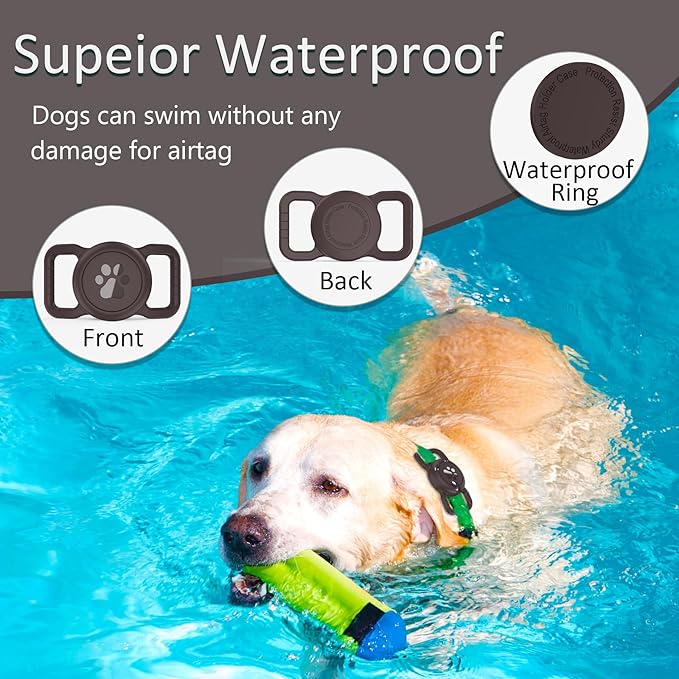 SANKALA Airtag Dog Collar Holder, [1 Pack] Waterproof Dog Airtag Holder, Silicone Full Body Covered Anti-Lost Protective Apple Air Tag Holder for Pet Collar - Fits All Width Collars, Coffee