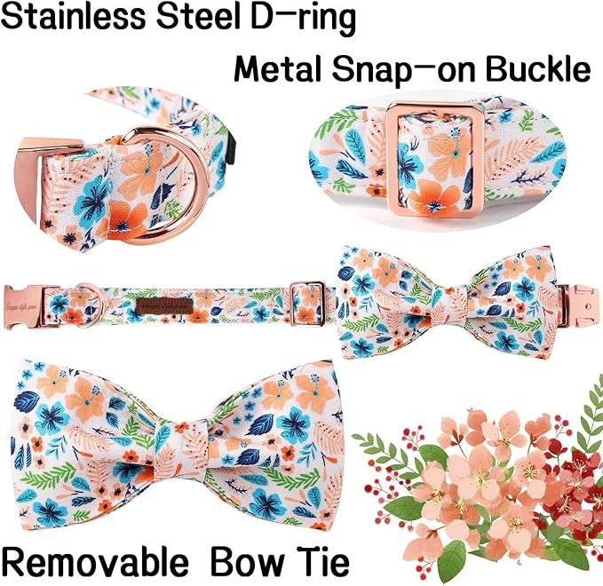 Unique Style Paws Cotton Dog Collar with Bow Floral Plaid Colorful Dog Collar with Bow Tie for Small Medium Large Dogs Pets Gifts