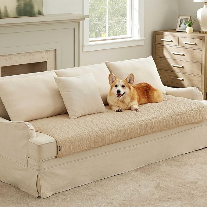 Bedsure 100% Waterproof Couch Cover for Dogs Washable - Non Slip Waterproof Dog Blanket for Couch Sofa, Lightweight Furniture Protector Durable for Pet Cat Puppy with Non-Slip Bottom, Beige, 30x70IN