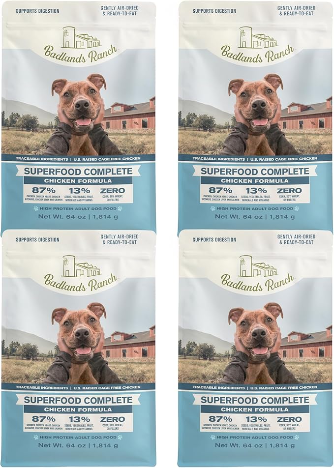 by Katherine Heigl- Superfood Complete, Air-Dried Adult Dog Food - High Protein, Zero Fillers, Superfood Nutrition (64 Ounce (Pack of 4), Chicken)