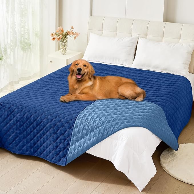 Smiry Waterproof Dog Blanket, Reversible Dog Bed Cover Pet Blanket, Soft Pet Couch Covers for Sofa Washable, Bed Couch Sofa Furniture Protector for Puppy Cat Kids (82"x102", Navy/Blue)