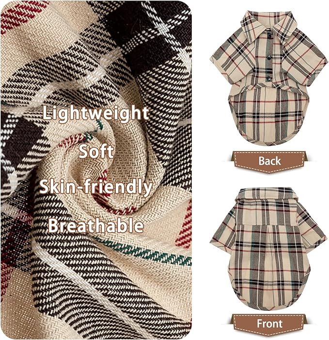 PUPTECK Plaid Dog Shirt, Cute Puppy Cat Polo T-Shirt, Soft Pet Clothes Boy Girl Outfit for Small Medium Dogs, Costume S