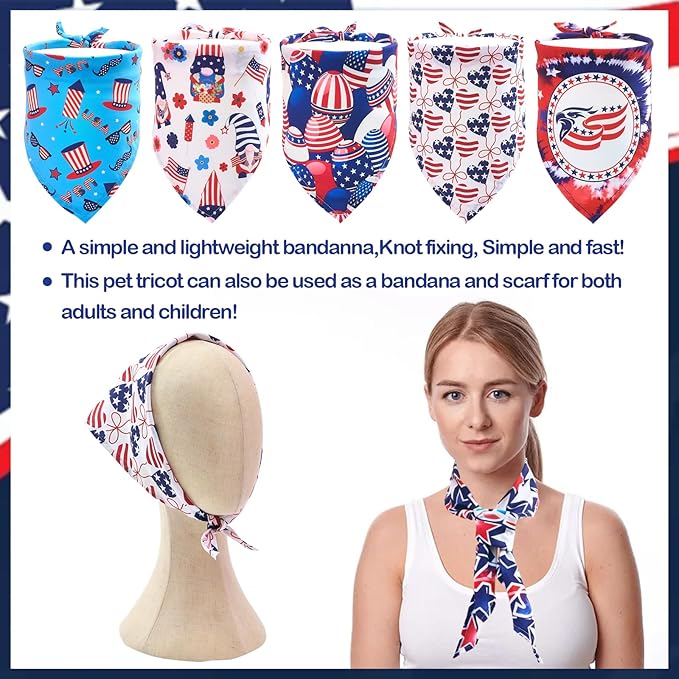 4th of July Dog Bandanas for Large Dogs 7 Pcs Patriotic Dog Bandanas Adjustable Independence Day American Flag Day Dogs Scarves Grooming L