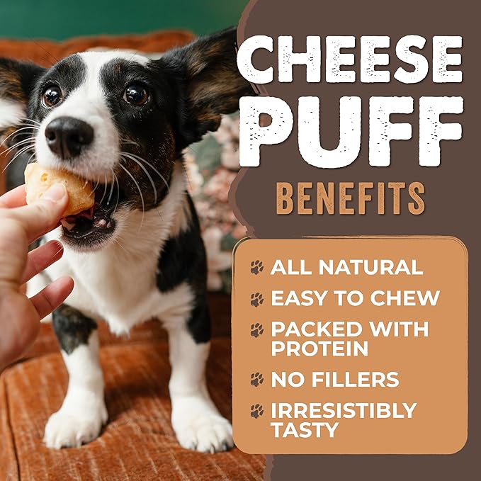 Mighty Paw Yak Cheese Puffs for Dogs - All-Natural Pet Treats for All Sized Breeds - Odorless Limited-Ingredient Chews for Puppies & Power-Chewers - Rich in Protein and Calcium - Easy to Chew (8 oz.)