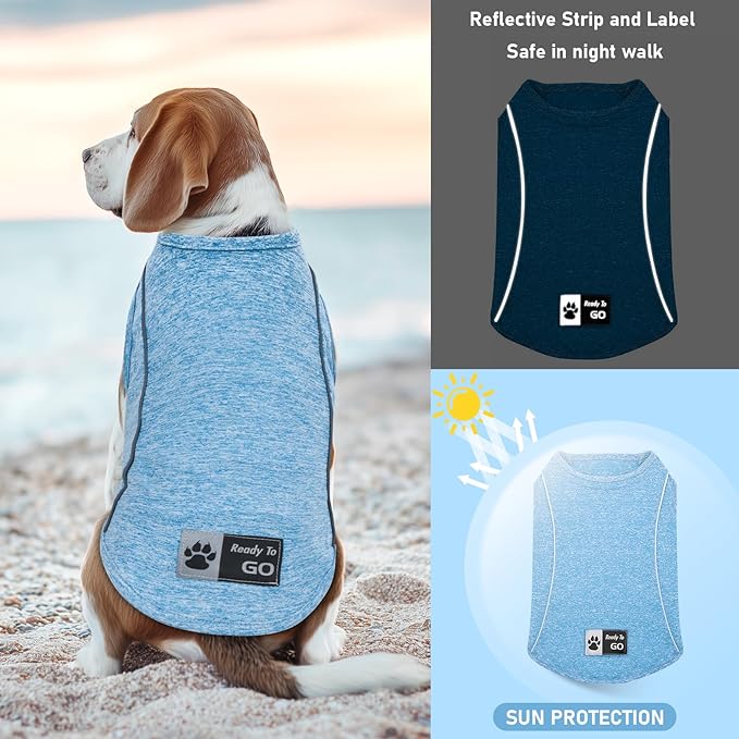 KYEESE 2Pack Dog Shirts Dog T Shirt with Reflective Stripe Pet Shirts for Medium Dogs Boy Athletic Tank Top Breathable Sleeveless Vest Soft Pet Clothes, XX-Large