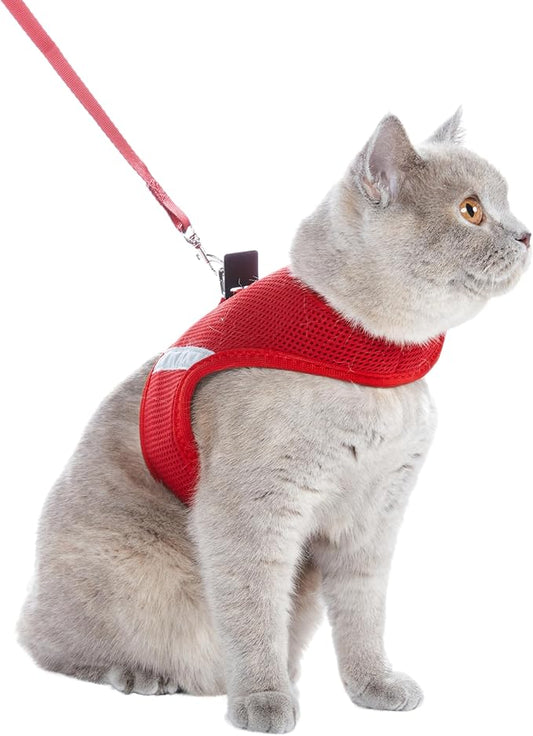 Kitten Harness and Leash Set with Reflective Strip, Cat Harness and Leash Set Escape Proof, Adjustable, Travel, Cat Vest