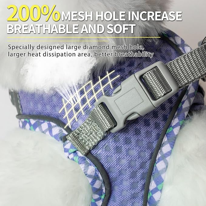 Tiny Dog Harness, All Weather Diamond Mesh, Reflective Stripes, No Pull Step in Lightweight Vest Harness for Puppy, Small Dogs and Cats Lavender XXXS