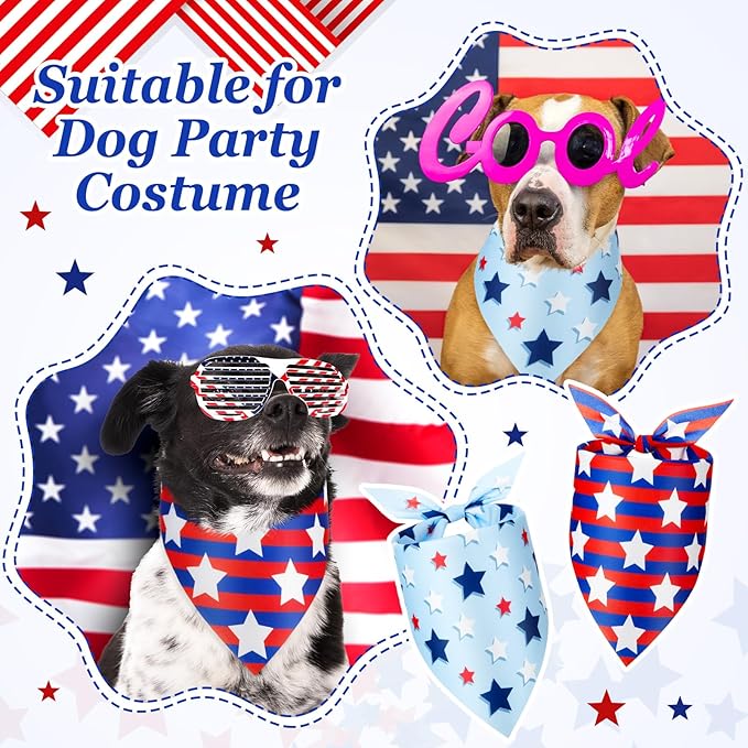 Preboun 100 Pcs Patriotic Dog Bandanas Bulk Red White and Blue Bandanas for Dogs 4th of July Triangle Pet Kerchief Scarf Set for Independence Day Puppy Doggie Costume Accessories