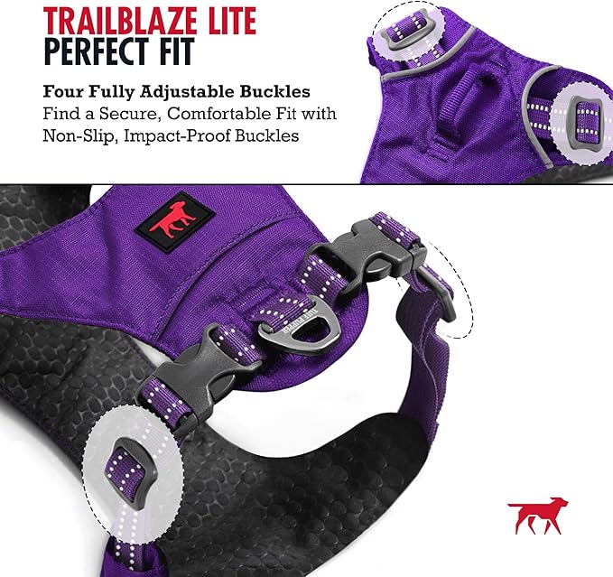 Tuff Pupper Lightweight Dog Harness for Walking | Front & Back Leash Clips | 4-Way Adjustable Fit | Reflective Trim | Easy On/Off Buckles | Lightweight & Breathable | No Pull Design (XXXS, Purple)