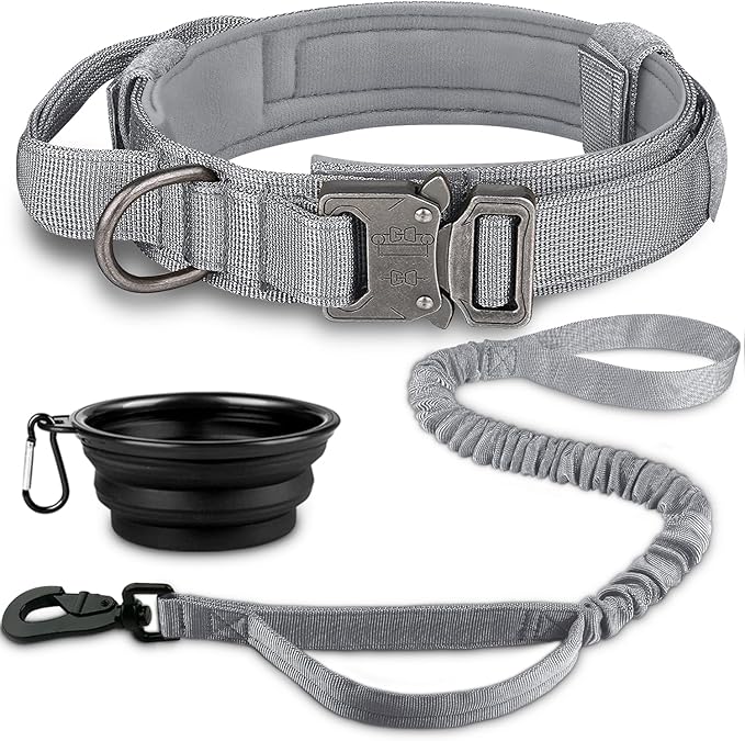 COOYOO Tactical Dog Collar Set, Adjustable Military Nylon Collar with Control Handle and Heavy Metal Buckle for Medium and Large Dogs