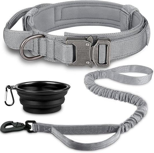 COOYOO Tactical Dog Collar Set, Adjustable Military Nylon Collar with Control Handle and Heavy Metal Buckle for Medium and Large Dogs