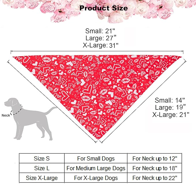 ADOGGYGO Valentine Dog Bandana, Multiple Sizes Offered, Reversible Triangle Dog Scarf Pet Bandana for Large X-Large Dogs (X-Large)