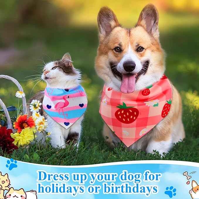 72 Pcs Hawaiian Dog Bandanas Bulk Summer Triangle Scarf Fruit Cat Bibs Puppy Scarf Flower Pet Bandanas for Puppy Cat Birthday Party Costume
