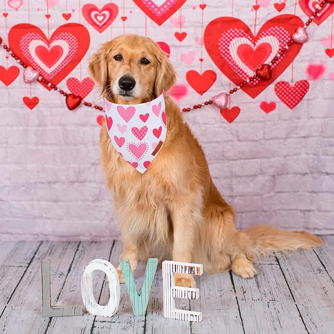 ADOGGYGO Valentine Dog Bandana, Colorful Heart Pet Scarf, Multi Size Offered, White Blue Valentine Heart Bandanas for Large and Extra Large Dogs (X-Large)