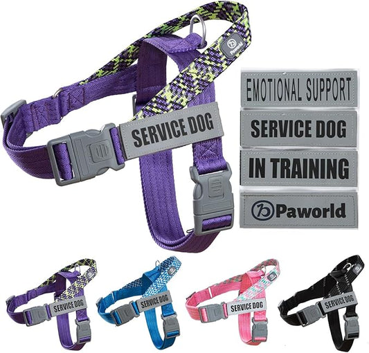 Service Dog Vest, No-Pull Service Dog Harness with 4 PCS Reflective Patches, Dog Vest Harness with Handle, Pet Harness for Small Medium Large Dogs in Training (Purple, XS)