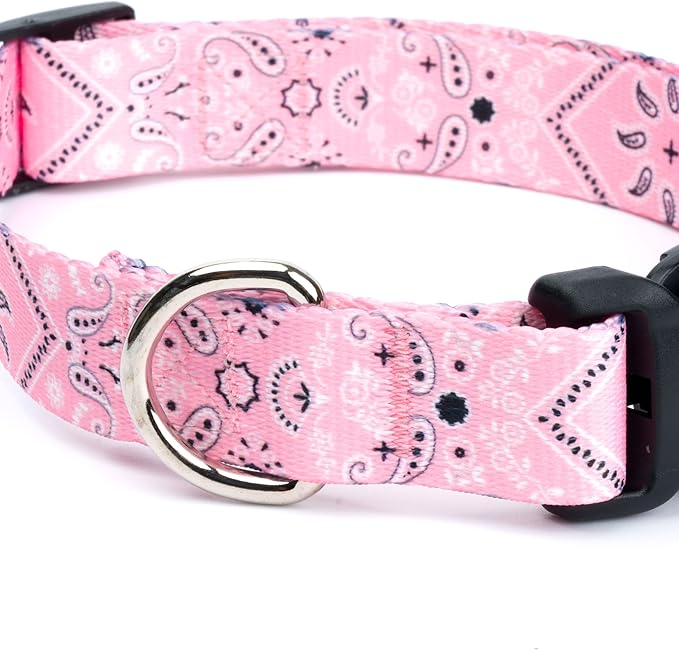Country Brook Petz - Deluxe Pink Bandana Dog Collar - Made in The U.S.A. - Country and Western Collection Featuring Rustic Designs (5/8 Inch, Small)