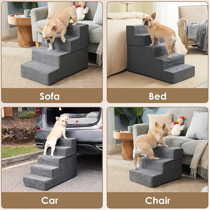EHEYCIGA Dog Stairs for Bed 18”H, 4-Step Dog Steps for High Bed, Pet Steps for Small Dogs and Cats, Non-Slip Balanced Pet Ramp Indoor, Grey