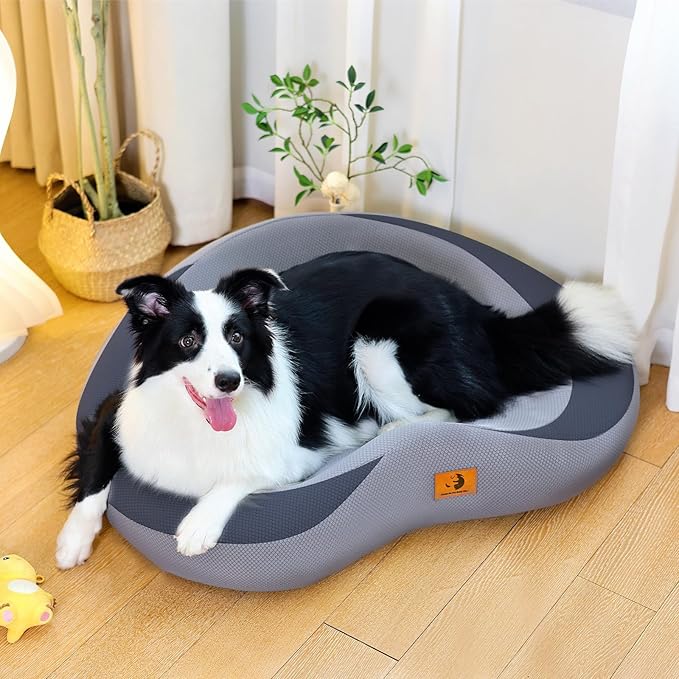 Orthopedic Dog Beds for Large/Medium Dogs, 9'' Thick Pure Memory Foam Dog Bed with Removable Washable Cover, Waterproof Dog Couch Pet Bed, 60D High Density, Easy Cleaning, Grey&Dark Grey