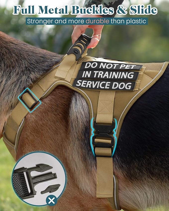 Reflective Service Dog in Training Vest Harness for Medium Large Dogs, Adjustable Heavy Duty Padded Brown Dog Harness, with Front Clip and Metal Buckles Do Not Pet for Training, Hiking